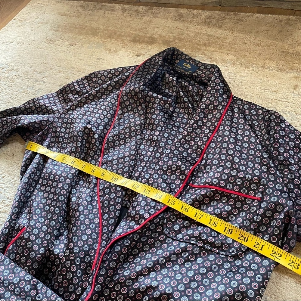 Sulka 100% Pure Silk Bath Robe Smoking Jacket Vintage One Size Unisex Blue Red - Picture 9 of 10